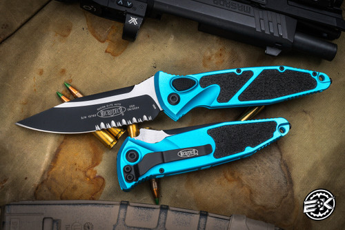 Microtech Socom Elite Automatic Folding Knife Turquoise 4" Clip Point Black Serrated 160A-2TQ