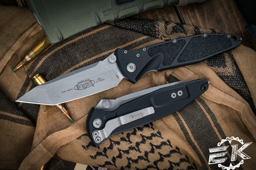 Microtech Socom Elite Black Aluminum Folding Knife 4" Tanto Apocalyptic Stonewash 161-10AP