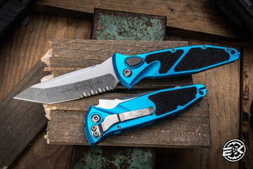 Microtech Socom Elite Automatic Folding Knife Turquoise 4" Tanto Stonewash Serrated 161A-11TQ