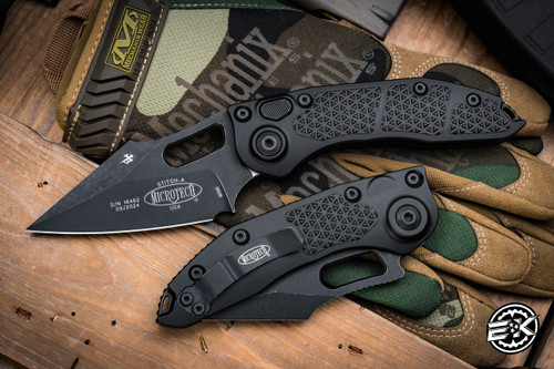  Microtech/Borka Blades Stitch Automatic Folding Knife 3.75" Black Apocalyptic 169-1AP