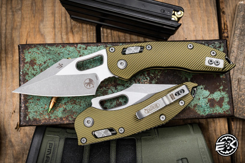 Microtech Stitch Ram-Lok Manual Folder OD Green Fluted Aluminum 3.75" Apocalyptic Stonewash 169RL-10APFLOD