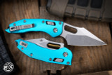 Microtech Stitch Ram-Lok Manual Folder Turquoise Fluted Aluminum 3.75" M390 Stonewash Serrated 169RL-10FLTQ