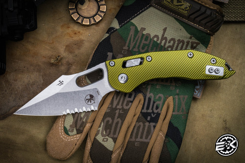 Microtech Stitch Ram-Lok Manual Folder OD Green Fluted Aluminum 3.75" M390 Stonewash Serrated 169RL-11FLOD