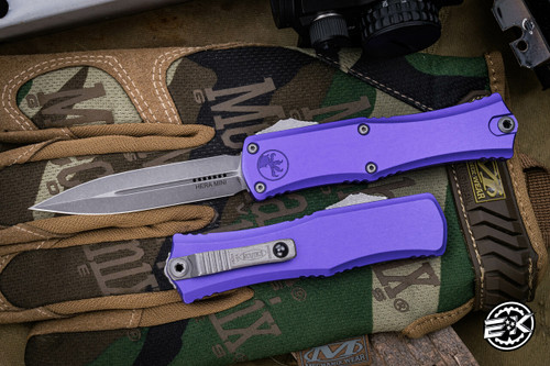 Microtech Hera II Mini OTF Automatic Knife Purple 3" Dagger Apocalyptic Stonewash 1702M-10APPU