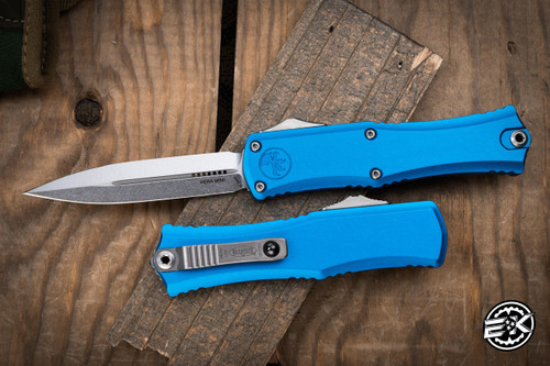 Microtech Hera II Mini OTF Automatic Knife Blue 3" M390 Dagger Stonewash 1702M-10BL