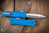 Microtech Hera II Mini OTF Automatic Knife Blue 3" M390 Dagger Stonewash 1702M-10BL