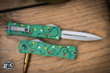 Microtech Hera II Mini OTF Automatic Knife Christmas Green Aluminum 3" Dagger Stonewash 1702M-10GRCMAS