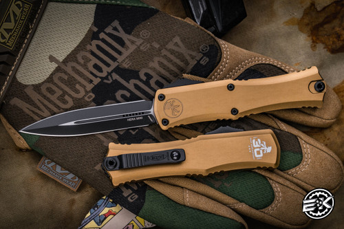 30th Anniversary Microtech Hera II Mini OTF Automatic Knife Tan 3" Dagger Black  1702M-1TA30