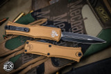 30th Anniversary Microtech Hera II Mini OTF Automatic Knife Tan 3" Dagger Black  1702M-1TA30