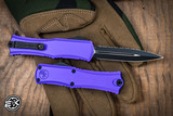 Microtech Hera II Mini OTF Automatic Knife Purple 3" M390 Dagger Full Serrated Black 1702M-3PU