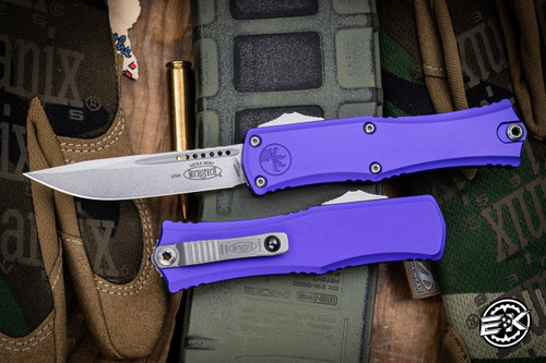 Microtech Hera Mini OTF Automatic Knife Purple 3" Drop Point Stonewash 1703M-10PU