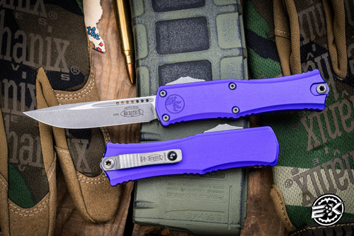 Microtech Hera Mini OTF Automatic Knife Purple 3" Drop Point Apocalyptic Stonewash 1703M-10APPU