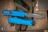 Microtech Hera II OTF Automatic Knife Blue 3.85" Recurve Apocalyptic Stonewash 1705-10APBL