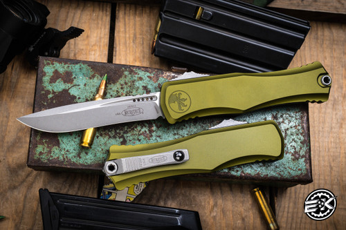 Microtech Hera II OTF Automatic Knife OD Green 3.85" Recurve Apocalyptic Stonewash 1705-10APOD