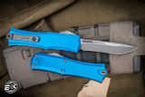 Microtech Hera II Mini OTF Automatic Knife Blue 4" Recurve Apocalyptic Stonewash 1705M-10APBL