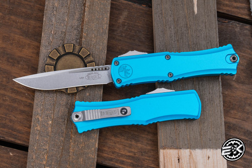 Microtech Hera II Mini OTF Automatic Knife Turquoise 3" Recurve Stonewash 1705M-10TQ