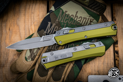 Microtech "Glykon" OD Green OTF Automatic Knife Aluminum/Titanium 3.75" Bayonet Apocalyptic Stonewash 184-10APOD 