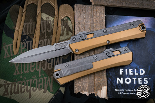 Microtech Glykon OTF Automatic Knife Tan Aluminum/Titanium 3.75" Bayonet Stonewash Apocalyptic  184-10APTA