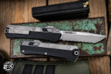 Microtech Glykon OTF Knife Aluminum/Titanium 3.75" Apocalyptic Tanto Stonewash Serrated 185-12AP