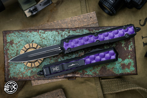 Microtech Makora OTF Automatic Knife Purple Bubble Inlay OTF 3.25" Black Dagger 206-1BIPUS