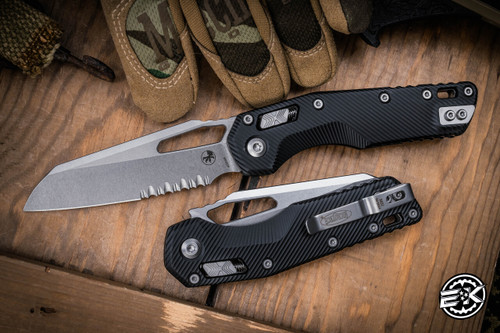 Microtech Standard Issue "MSI" Ram-LOK Manual Folder Fluted Natural Gray Aluminum 3.75" Stonewash Serrated 210-11FL