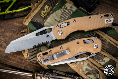 Microtech Standard Issue "MSI" Ram-LOK Manual Folder Fluted Tan G10 3.75" Stonewash Serrated 210-11FLGTTA