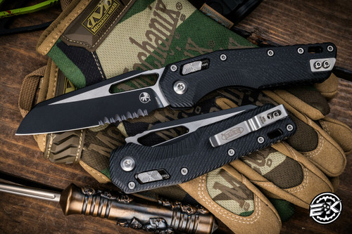 Microtech Standard Issue "MSI" Ram-LOK Manual Folder Fluted Black G10 3.75" Black Serrated 210-2FLGTBK