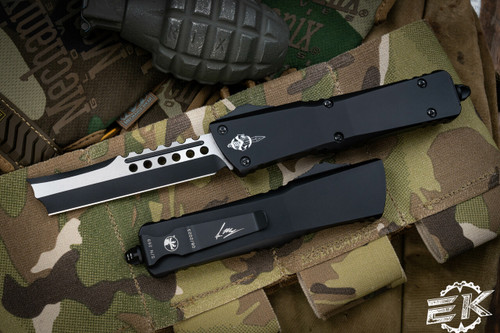 Microtech Combat Troodon Hellhound Razor Smooth Aluminum OTF Knife 3.8" Black 219RS-1TS