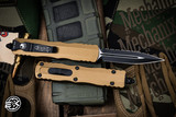 Microtech Dirac OTF Automatic Knife Tan 3" M390 Dagger Black Serrated 225-3TA