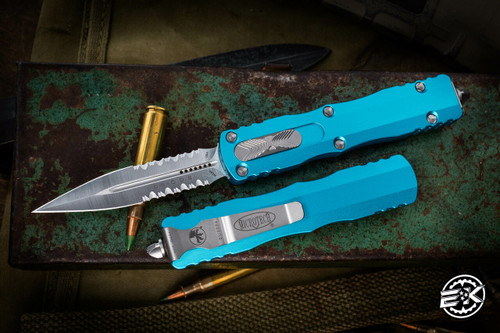 Microtech Dirac OTF Automatic Knife Turquoise 3" Dagger Satin Serrated 225-5TQ