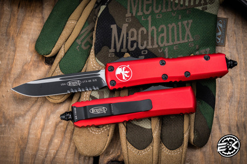 Microtech UTX-85 OTF Automatic Knife Red 3" Black Serrated 231-2RD