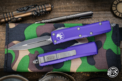 Microtech UTX-85 OTF Automatic Knife Purple 3.1" Dagger Apocalyptic Stonewash 232-10APPU