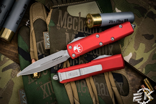 Microtech UTX-85 OTF Automatic Knife Red 3.1" Dagger Apocalyptic Stonewash 232-10APRD