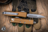 Microtech UTX-85 OTF Automatic Knife Tan 3" Dagger Apocalyptic Stonewash Serrated 232-11APTA