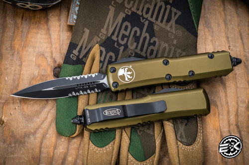 Microtech UTX-85 OD Green OTF D/E 3" Black Dagger Serrated 232-2OD