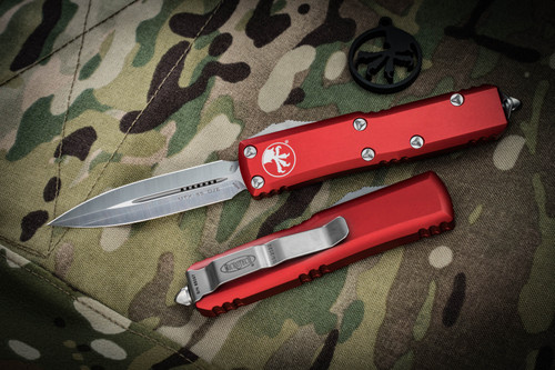 Microtech UTX-85 OTF Automatic Knife Red 3" Dagger Satin 232-4RD