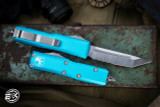 Microtech UTX-85 OTF Automatic Knife Turquoise 3.1" Tanto Satin Serrated  233-5TQ