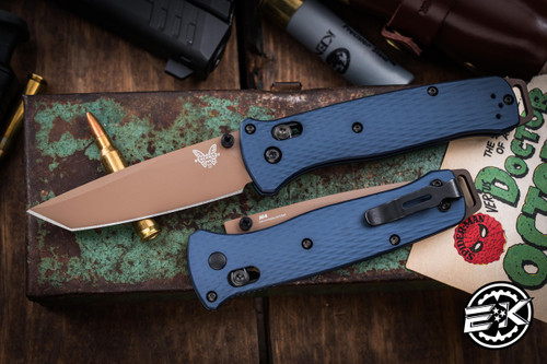 Benchmade Bailout AXIS Lock Folding Knife Crater Blue Aluminum 3.4" Tanto Flat Dark Earth Cerakote 537FE-02