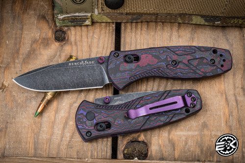 Preorder-Gold Class Benchmade Mini Barrage AXIS-Assist Folding Knife Purple Haze Fat Carbon 2.9" S30V Drop Point Stonewash 585BK-251