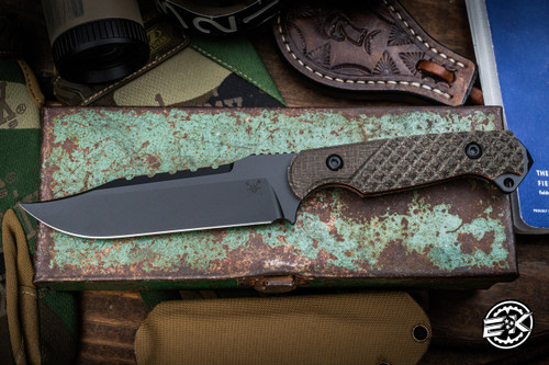 Toor Knives Crewman Allied Fixed Blade Knife Textured Green Linen Micarta 4.6" Clip Point Black Oxide