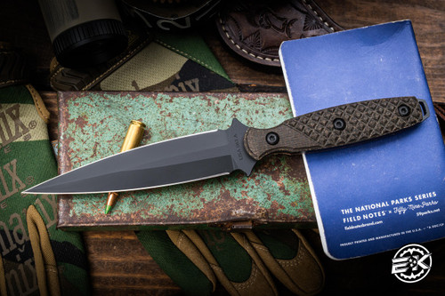 Toor Knives Allied Specter Fixed Blade Knife Textured Green Linen Micarta 4.75" Dagger Black