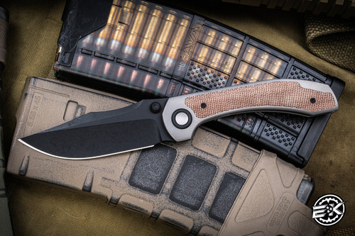 Preowned-Brian Brown Knives Raptor v2 Natural Micarta Folding Knife 3.5" M390 Tumbled PVD