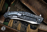 Mike Bond Knives Custom Huli Black Huli Skull Tiki Titanium 3.75" Stonewash