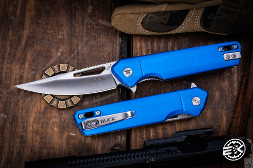 Buck Infusion Blue Aluminum Liner Lock Flipper 3.25" Stonewash Drop Point