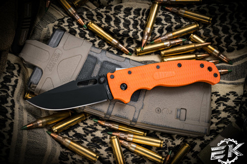 Demko Knives AD20.5 Clip Point Shark Lock Folding Knife Orange Grivory 3" Black DLC