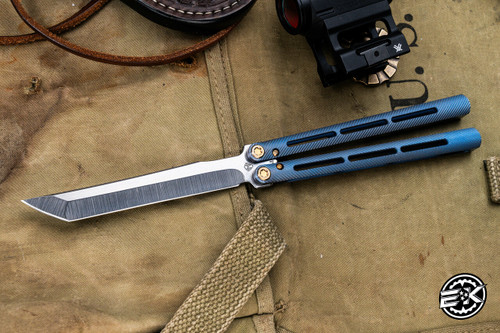 Medford Viceroy Balisong Butterfly Knife Blue Titanium 4.8" Tanto Tumbled