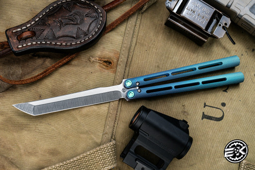 Medford Viceroy Balisong Butterfly Knife Green-Blue Fade Textured Titanium 4.8" Tanto Tumbled