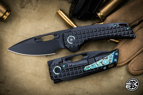  EKnives EKclusive-EMP EDC Nymble Folding Knife Black Frag Titanium Framelock Green Zircuti Accents 3" Drop Point DLC