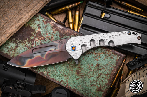 Medford Praetorian Slim Flipper Folding Knife Silver "Jasmine Fade" Sculpted Titanium 3.3" Vulcan Drop Point