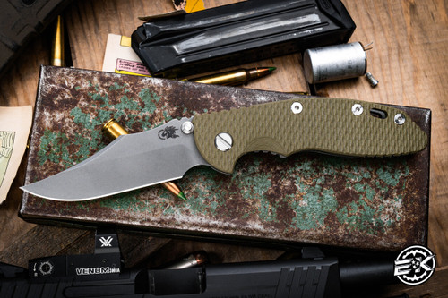 Hinderer Knives XM-18 3.5" Bowie Non Flipper Folding Knife OD Green G10 Stonewash Blue